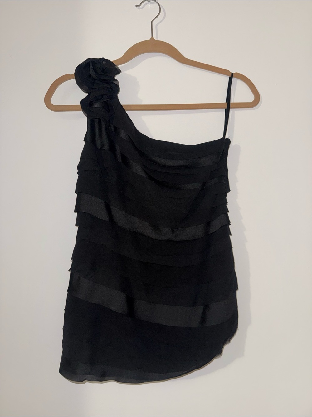White House Black Market Black One-Shoulder Layered Rosette Dress